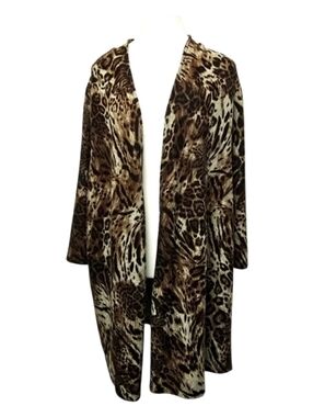 Maggie Barnes Leopard Print Open Front Cardigan Plus Size 1X Boho Y2K Kimono
